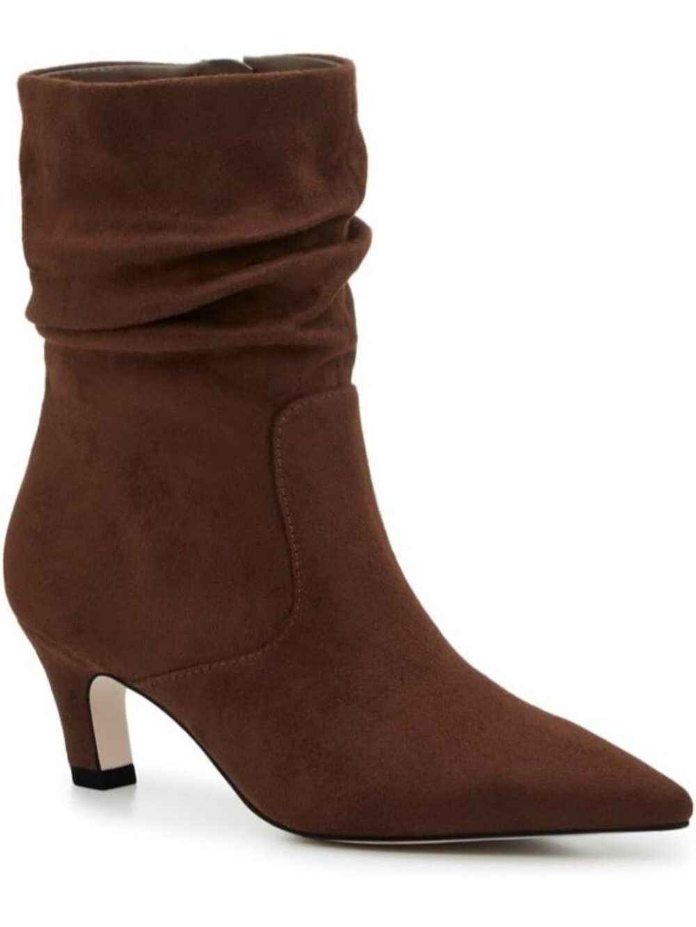 Women's Dark Brown Slouchy Ankle Boots Low Kitten Heel Pointed Toe Booties Shoes